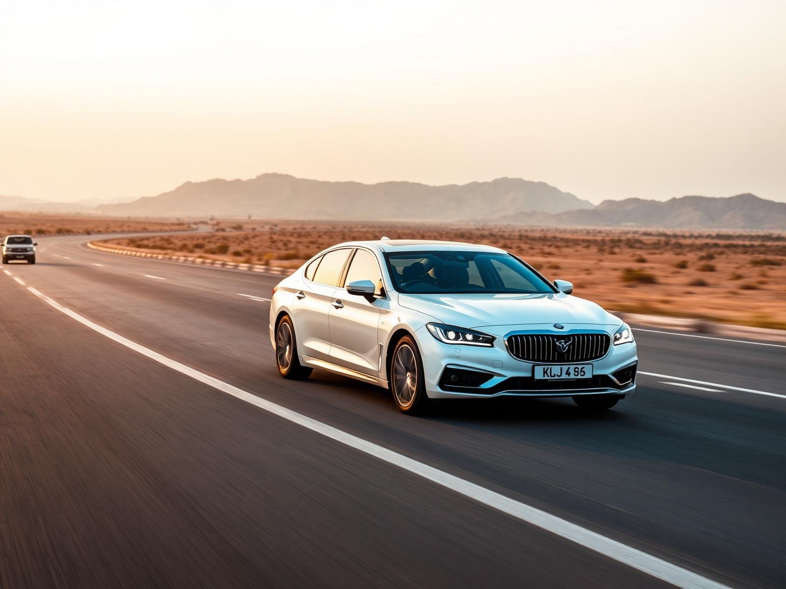 Premium white sedan on a Rajasthan highway